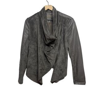 BLANK NYC Women's Sz M Gray Faux Leather/Suede Drape Front Full Zip Jacket Moto